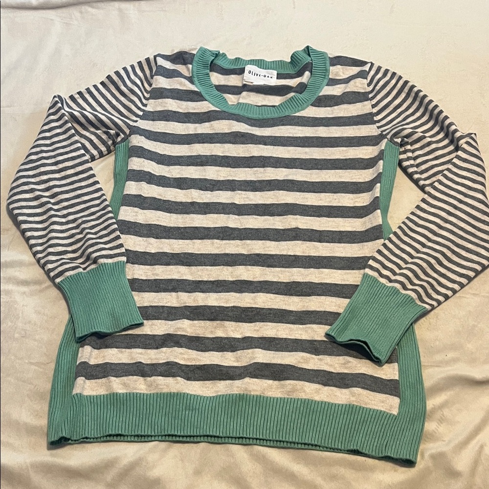 Olive & Oak Striped Gray and Green Sweater